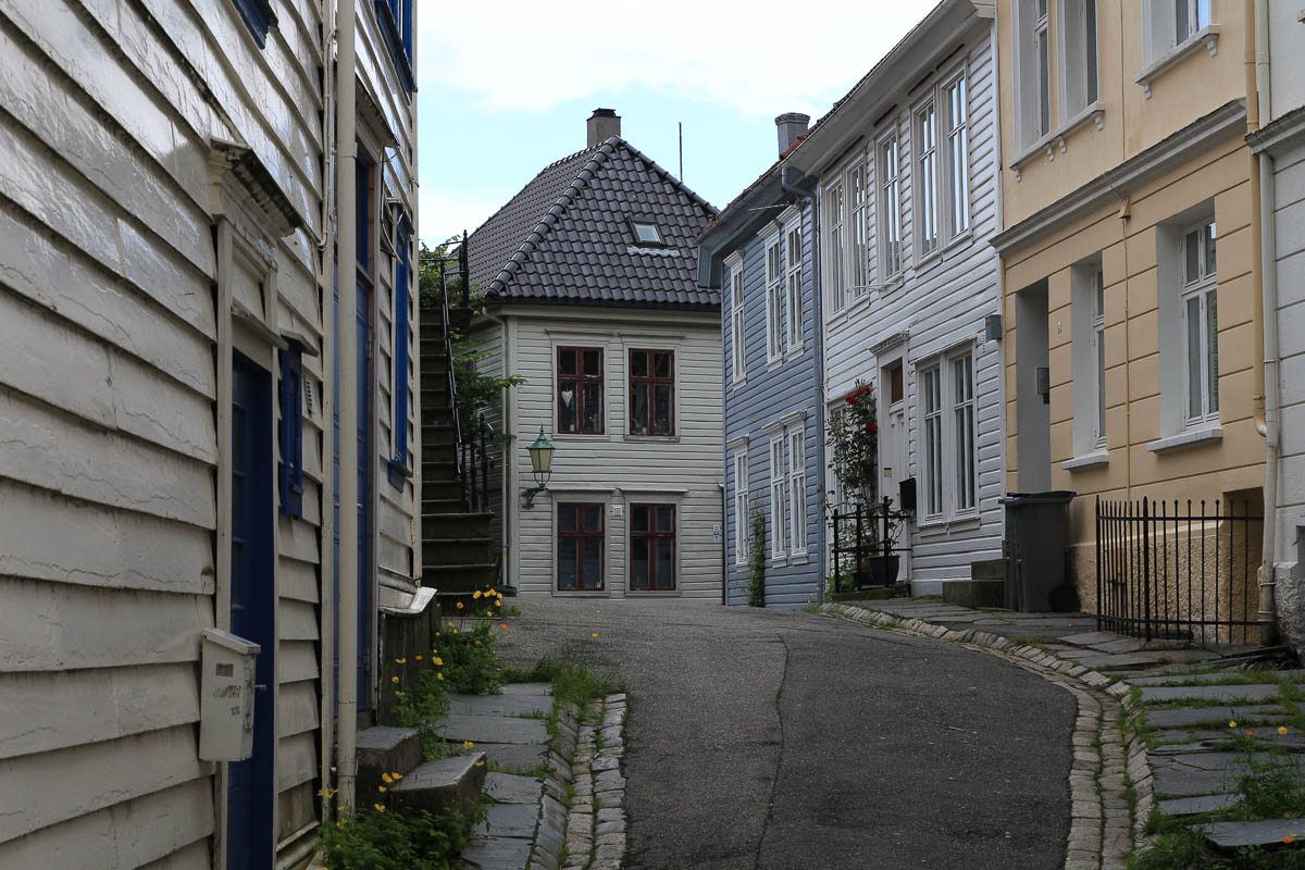 Střed města Bergen - náš začátek cyklistické cesty